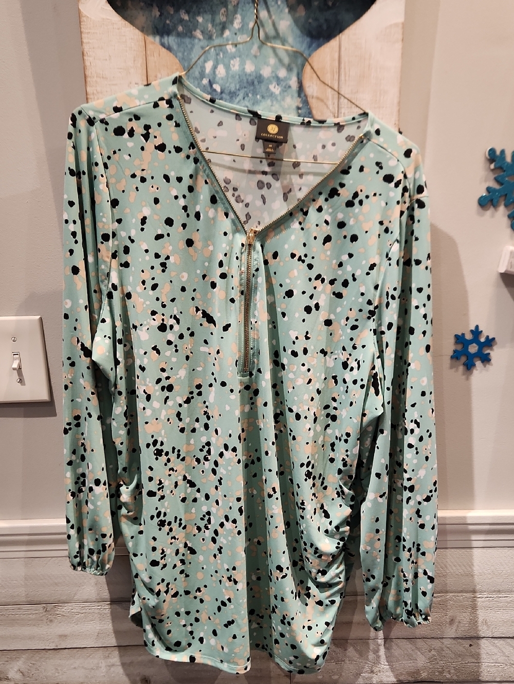 EUC JM Collection Mint Speckled Zip-Front Long Sleeve Top SZ 3X